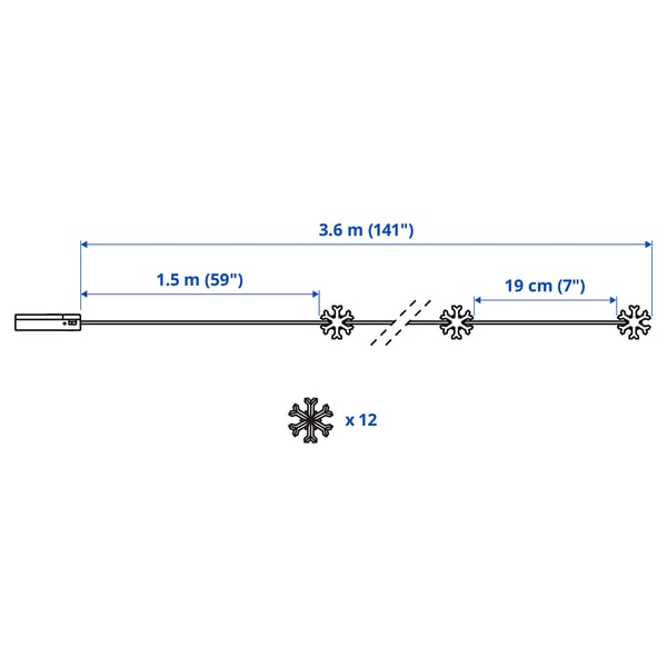 STRÅLA LED lighting chain with 12 bulbs, battery-operated/snowflake