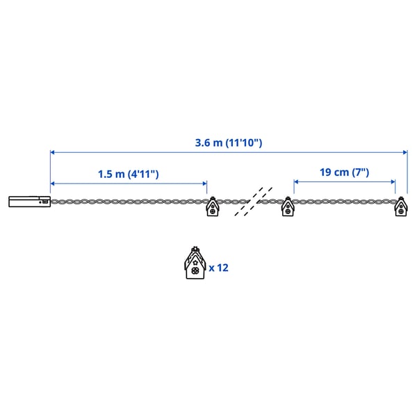 STRÅLA LED lighting chain with 12 lights, battery-operated/house