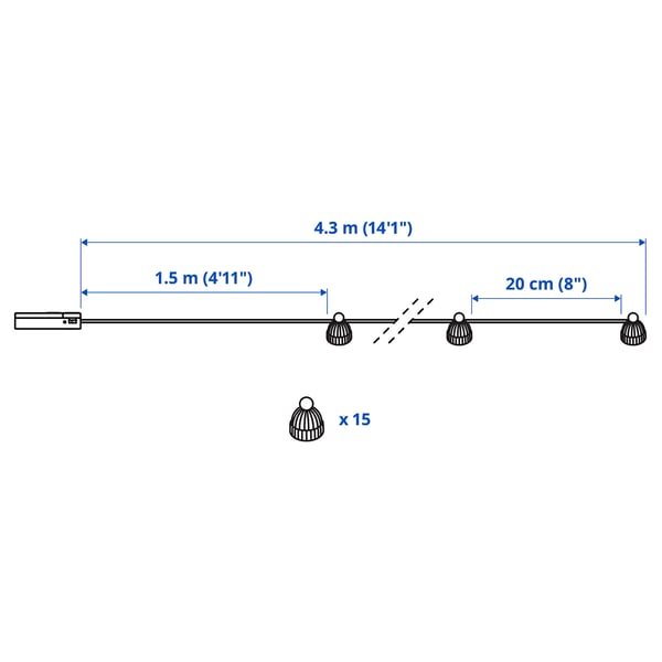 STRÅLA LED lighting chain with 15 lights, battery-operated/hat