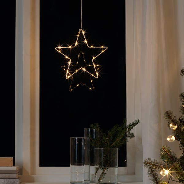STRÅLA LED pendant lamp, battery-operated star-shaped, 27 cm