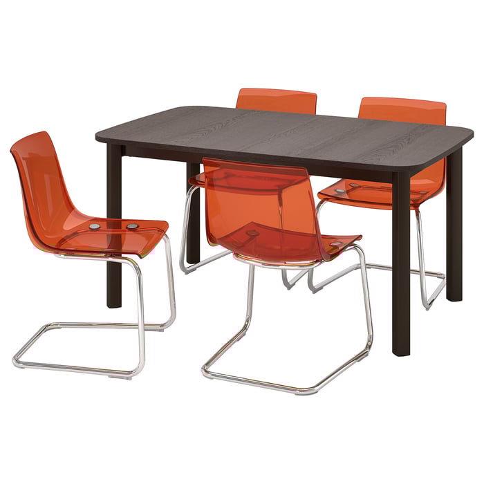 STRANDTORP / TOBIAS table and 4 chairs, brown/brown/red chromeplated