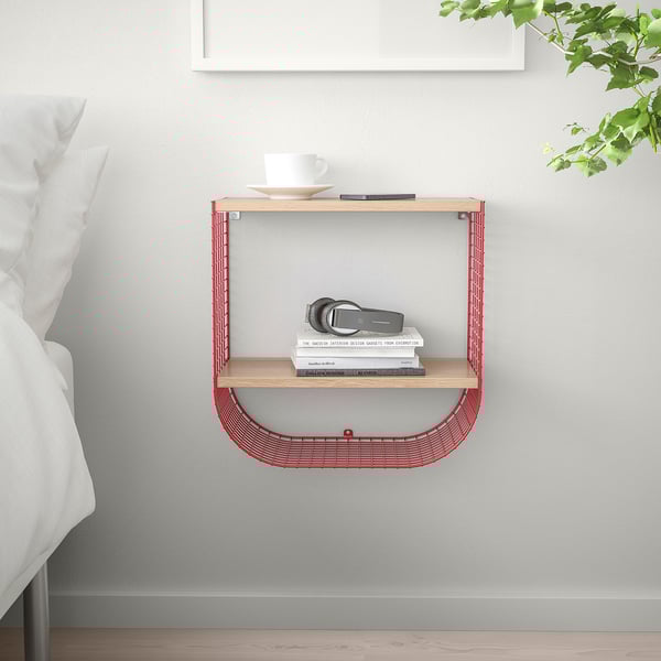 SVENSHULT Wall shelf with storage, brown-red/white stained oak effect, 41x20 cm