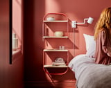 SVENSHULT Wall shelf with storage, brown-red/white stained oak effect, 41x20 cm