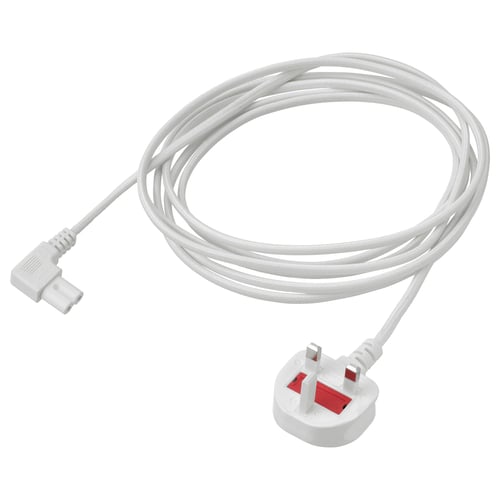 SYMFONISK white power cord, 11. 5 ft, durable polyester & pvc, angled plug.