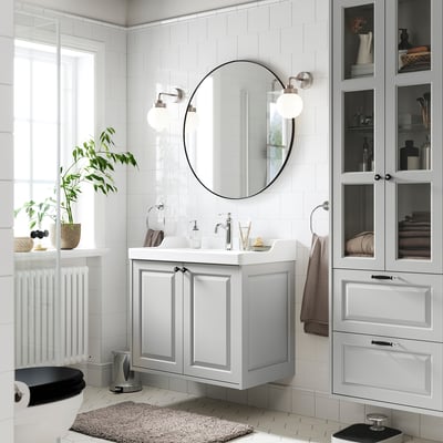 TÄNNFORSEN / RUTSJÖN Wash-stnd w doors/wash-basin, light grey, 82x49x74 cm