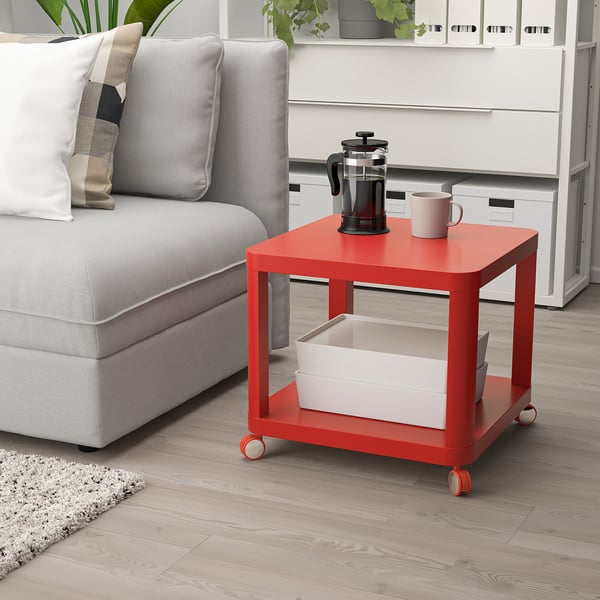 TINGBY Side table on castors, red, 50x50 cm IKEA