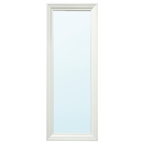 White TOFTBYN mirror with rectangular frame, versatile hanging, moulded edges.