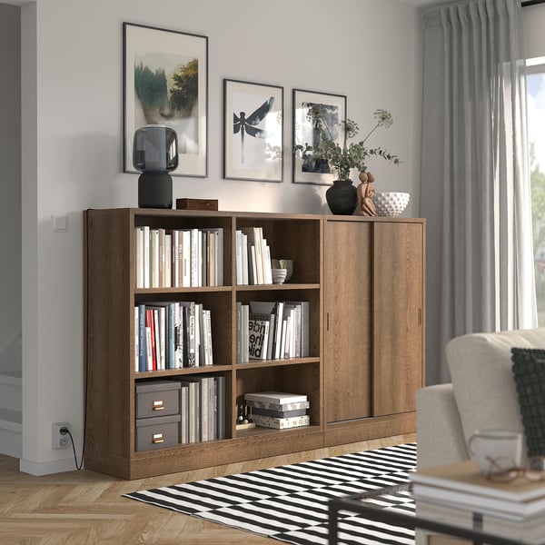 TONSTAD Storage combination, brown stained oak veneer, 202x37x120 cm