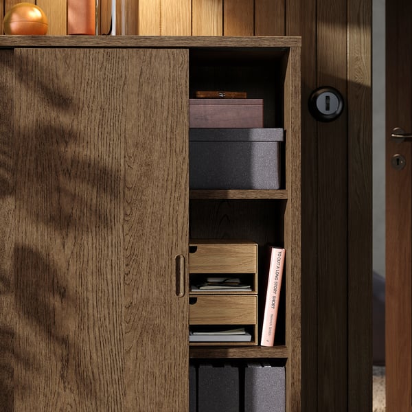 TONSTAD Storage combination, brown stained oak veneer, 202x37x120 cm