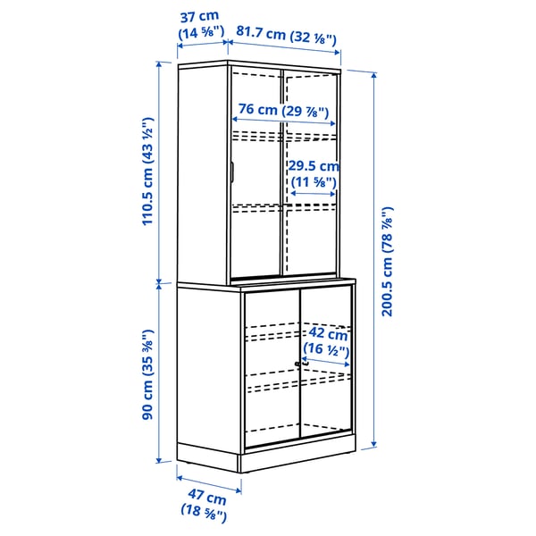 TONSTAD Storage combination w sliding doors, brown stained oak veneer, 82x47x201 cm