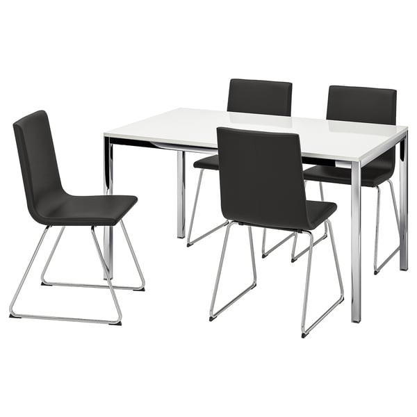 Torsby Volfgang طاولة و4 كراسي لامع أبيض Bomstad أسود Ikea