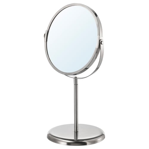 TRENSUM silver vanity mirror: round, stainless steel, double-sided.