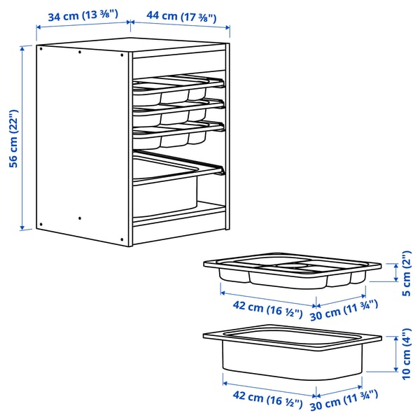 TROFAST Storage combination with box/trays, white grey/white, 34x44x56 cm
