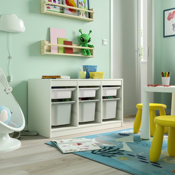 TROFAST Storage combination with boxes, white white/grey, 99x44x56 cm