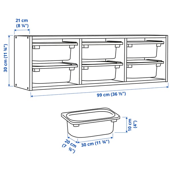 TROFAST Wall storage, white/grey-blue, 99x21x30 cm