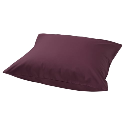 Depicts a single maroon ULLVIDE pillowcase made from a soft cotton and lyocell blend. It has a crisp, matte texture and rectangular shape.