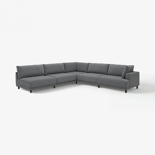 The UPPÅKRA sectional sofa is grey, modern, and designed for comfort with a sink-in feeling and oversized cushions.