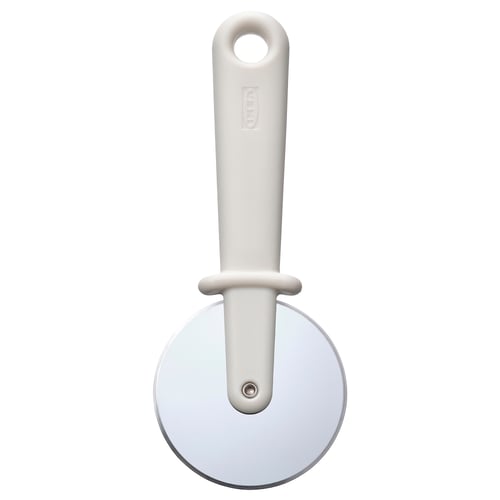 An UPPFYLLD pizza cutter, white in colour, with a plastic handle and stainless steel blade, designed for easy slicing.