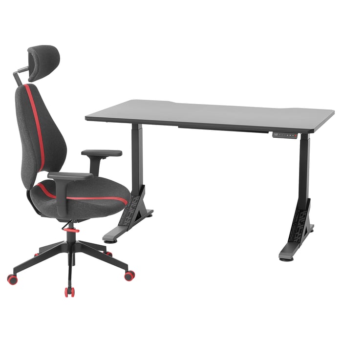 UPPSPEL / GRUPPSPEL gaming desk and chair, black/grey, 140x80 cm IKEA