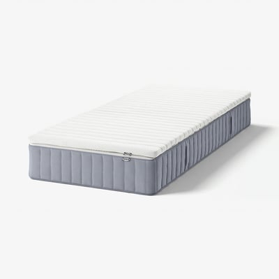 Image shows a white IKEA VALEVÅG mattress. Rectangular shape, quilted side design.