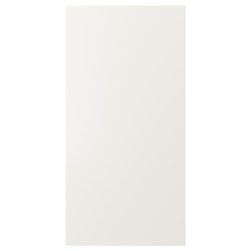 VEDDINGE white kitchen cabinet. Sleek, rectangular, smooth doors. Made from fibreboard, polyurethane, and acrylic paint.