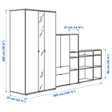 VIHALS Wardrobe combination, white/mirror glass, 305x57x200 cm