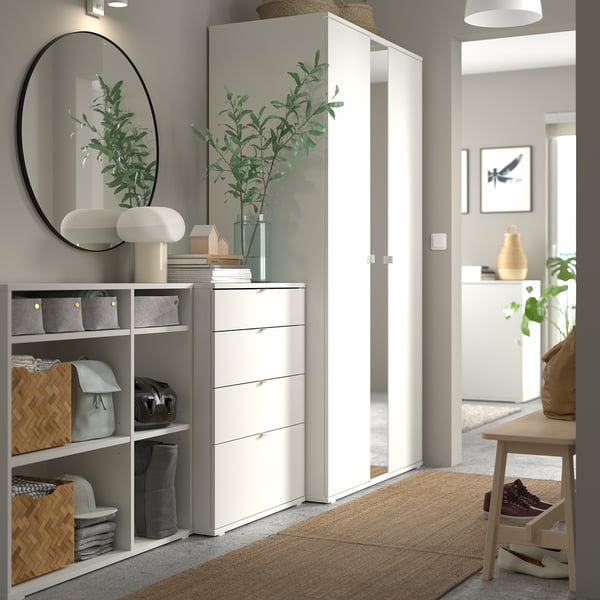 VIHALS Wardrobe combination, white/mirror glass, 270x57x200 cm
