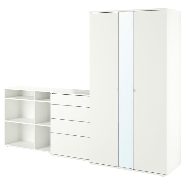 VIHALS Wardrobe combination, white/mirror glass, 270x57x200 cm