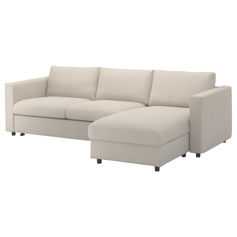 VIMLE 3seat sofabed with chaise longue, Gunnared beige IKEA