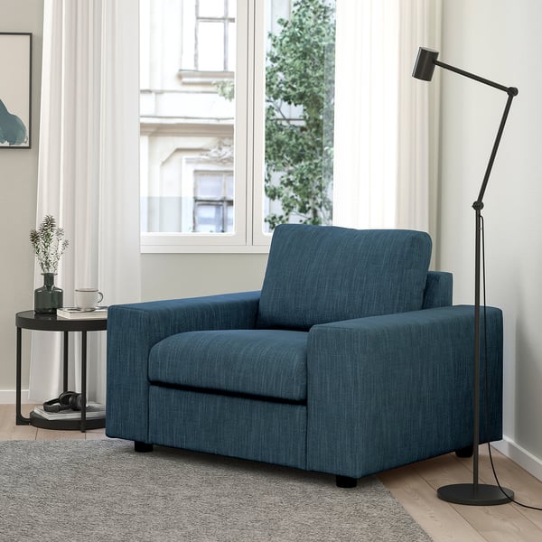 VIMLE Armchair, with wide armrests/Hillared dark blue