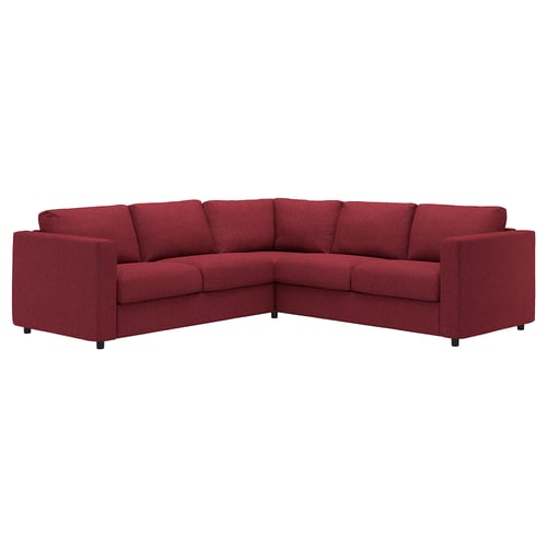 A corner red VIMLE sofa with a textured, hardwearing fabric in a modern design.