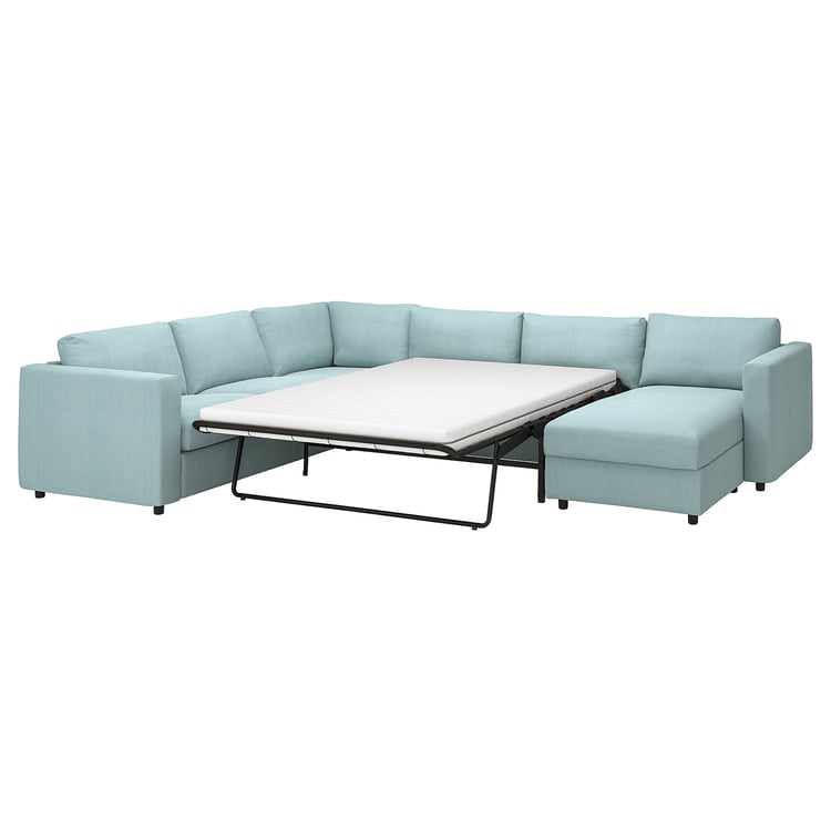 VIMLE crnr sofabed, 5seat w chaise lng, Saxemara light blue IKEA