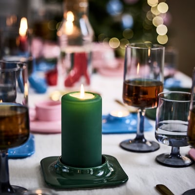 VINTERFINT Pillar candle holder, dark green, 3 cm