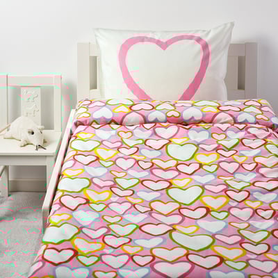VITAMINER HJÄRTA Duvet cover and pillowcase, multicolour, 150x200/50x80 cm