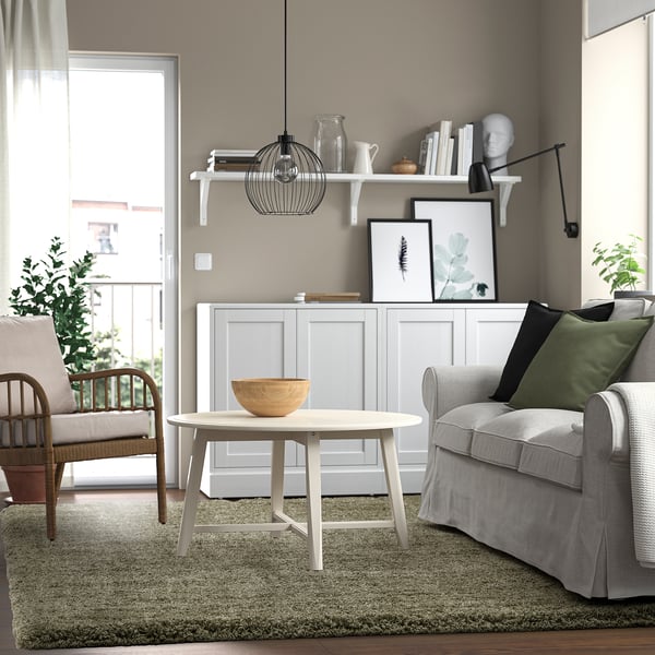 VOLLERSLEV Rug, high pile, grey-green, 200x300 cm