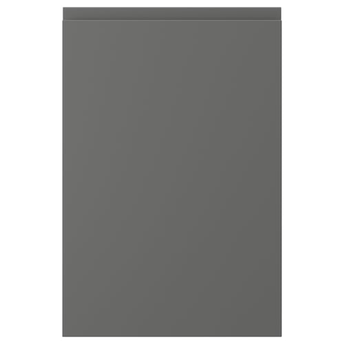 Grey VOXTORP cabinet door, sleek design with integrated handles.
