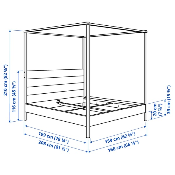 YTTERVÅG fourposter bed frame, black/Luröy, 160x200 cm IKEA