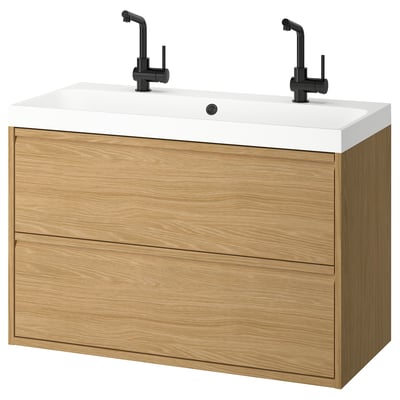 ÄNGSJÖN / BACKSJÖN Waschbschr+Schubladen/Waschb/Mibatn, Eichenachbildung, 100x48x69 cm