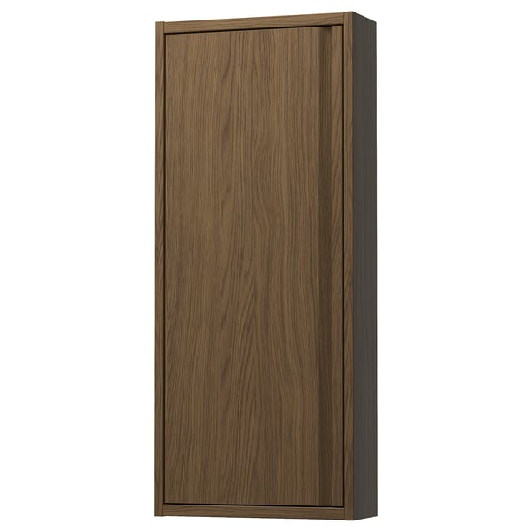ÄNGSJÖN Wandschrank, braune Eiche Optik, vertikale rechteckige Form, minimalistisches Design mit integrierten Griffen.