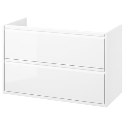 ÄNGSJÖN weißer Badezimmerschrank, minimalistisches, modernes Design mit integrierten Griffen und Schubladen.