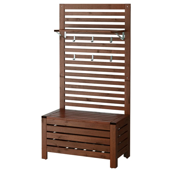 ÄPPLARÖ Bank+Wandpaneel mit Bord/außen - braun las. - IKEA