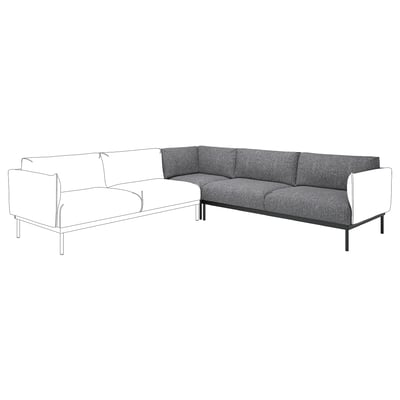 Modernes L-förmiges ÄPPLARYD-Sofa, grau, mit schmalen Beinen und maßgeschneidertem Stoff.