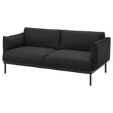 Modernes schwarzes ÄPPLARYD-Sofa, schlankes Design mit weichen Kissen und Metallbeinen.