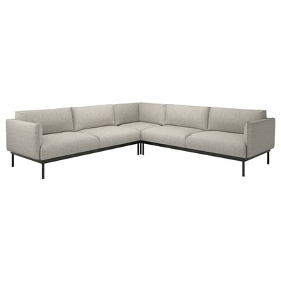 ÄPPLARYD Sektionssofa aus grauem Stoff mit modernem Design und schwarzen Metallbeinen.