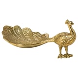 Goldfarbenes Pfauendekor AROMATISK aus Aluminium mit schalenförmigen Federn für Potpourri.