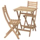 Option: ASKHOLMEN Esszimmergarnitur für den Außenbereich mit Tisch und zwei klappbaren Stühlen, hellbraun, Holz.