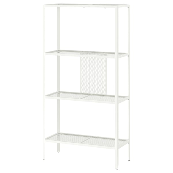 BAGGEBO Bücherregal, weiß, 3-stöckige Einlegeböden aus Metallgewebe, modernes Design.