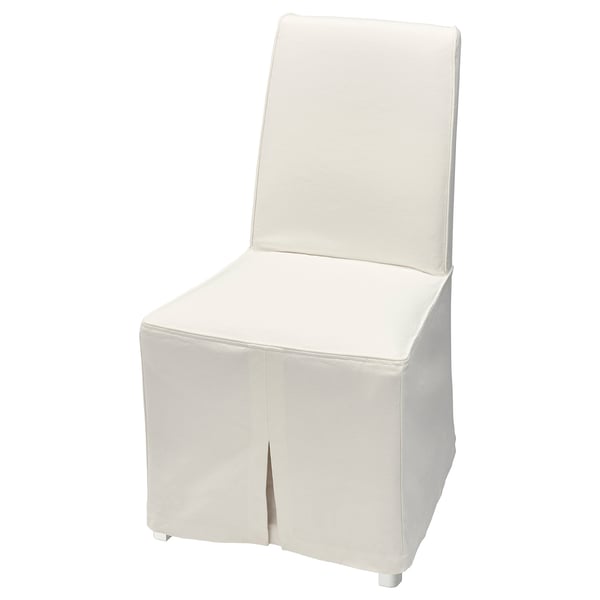 Ein weißer BERGMUND Stuhl in minimalistischem Design, mit abgerundeter Rückenlehne und Sitzfläche sowie einem leicht ausgestellten Rockbezug.
