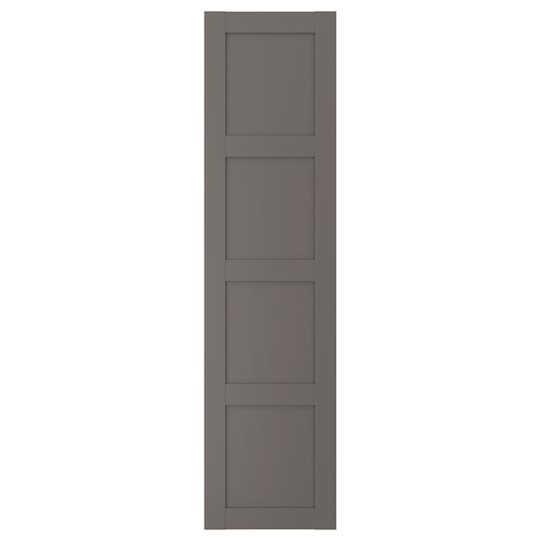 Graue BERGSBO-Schranktür mit quadratischem Rahmen, halbmattem Finish, Faserplatten und Papierfolie.