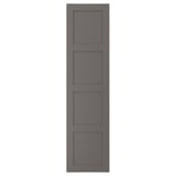 Graue BERGSBO-Schranktür mit quadratischem Rahmen, halbmattem Finish, Faserplatten und Papierfolie.